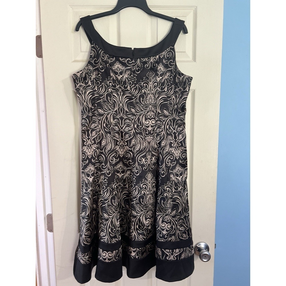 New Directions Black Champagne Damask Fit Flare Dress 16 Elegant Cocktail Party